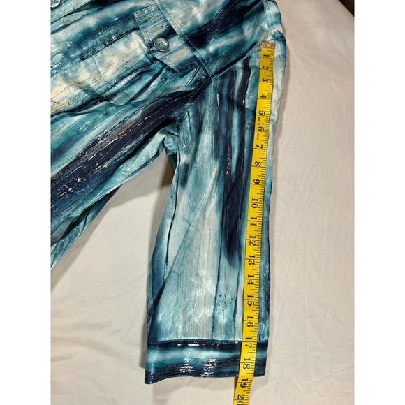 Chicos Women’s Metallic Blue White Splash Design Blazer Jacket Size XL - Picture 10 of 10